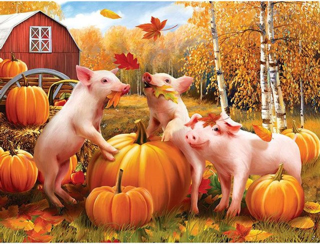FIYO Diamond Painting Set Herbst Schweine und Kürbisse Motiv B/H: 20 x 30 cm - Bild 1
