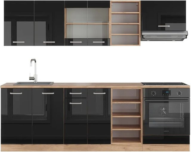 Vicco Küchenzeile R-Line in Schwarz und Eiche mit Goldakzenten, Breite: 240 cm - Bild 2