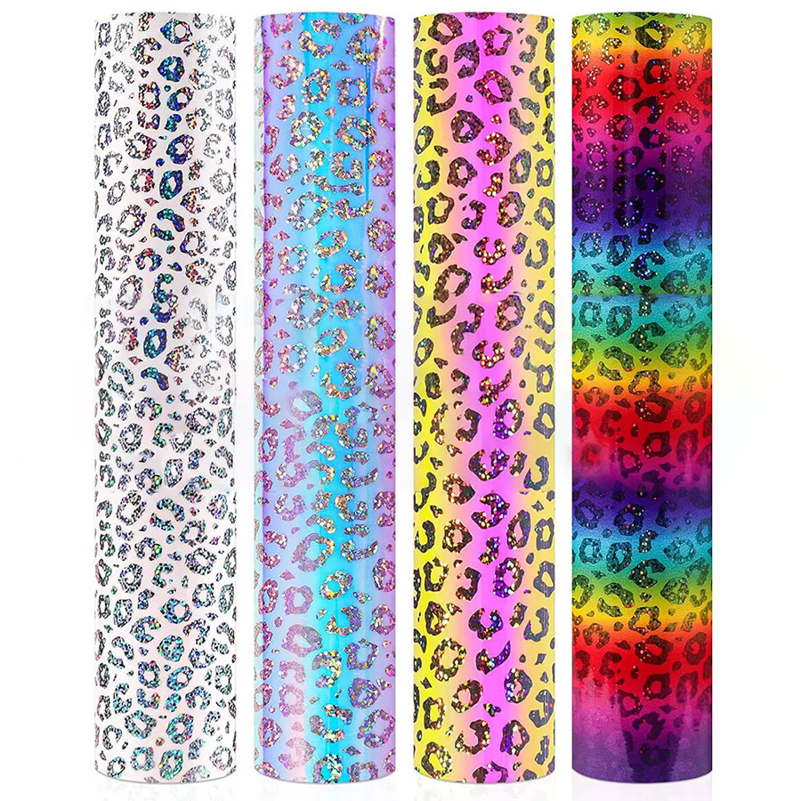 Findohope 4er-Set Holografisches Regenbogen Leopard Vinyl Klebefolie für DIY Bastelarbeiten, B/H: 30,48 x 25,4 cm, Mehrfarbig - Bild 2