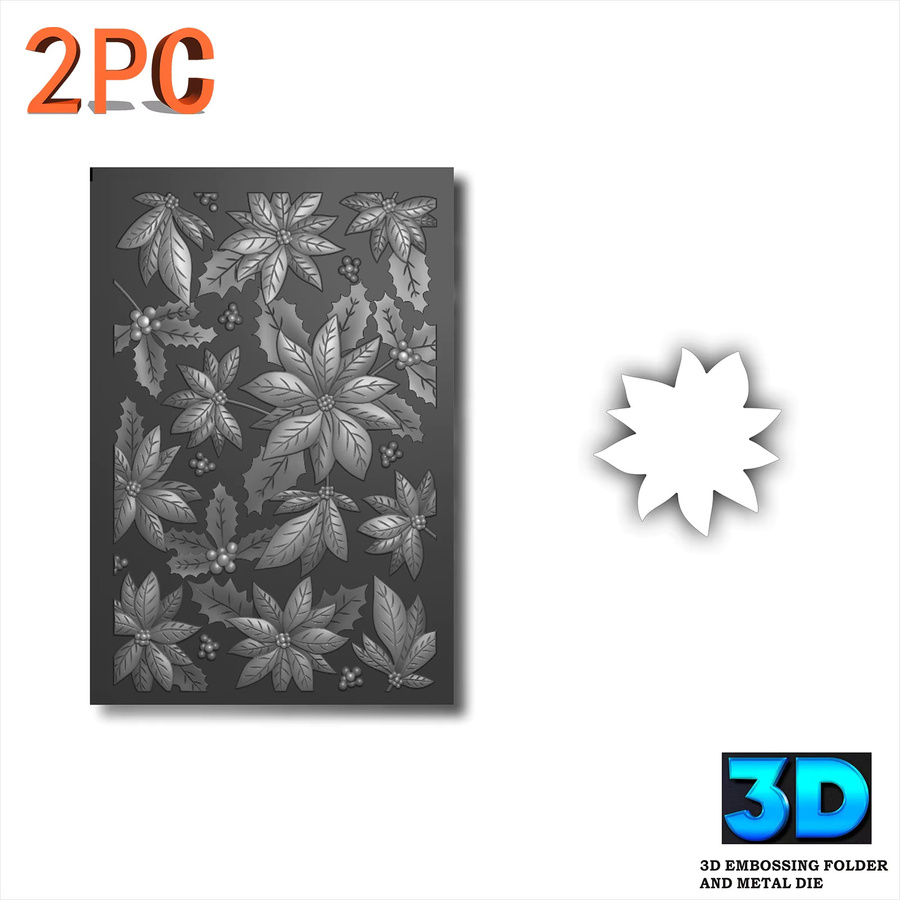2-teiliges Set aus 3D-Reliefmappe und Schneidform für die Rückseite des Weihnachtssterns Weihnachtsblume - Bild 2