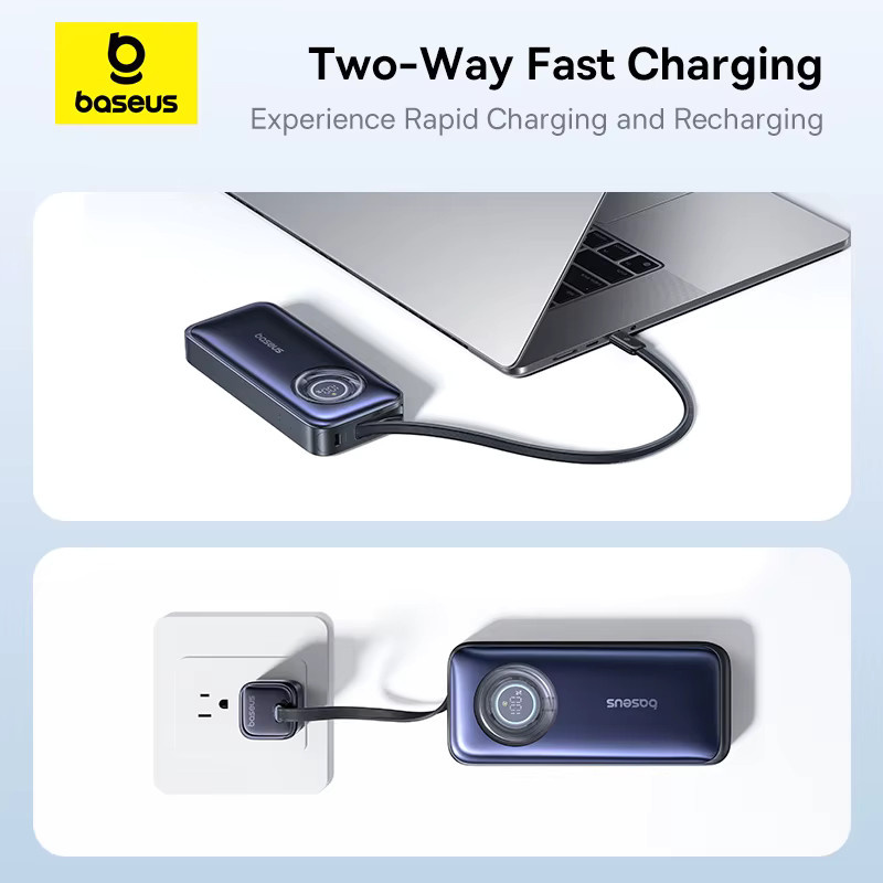 Baseus EnerCore CR11 Powerbank 20000 mAh 100W mit einziehbarem USB-C-Kabel Cosmic Black - Bild 3