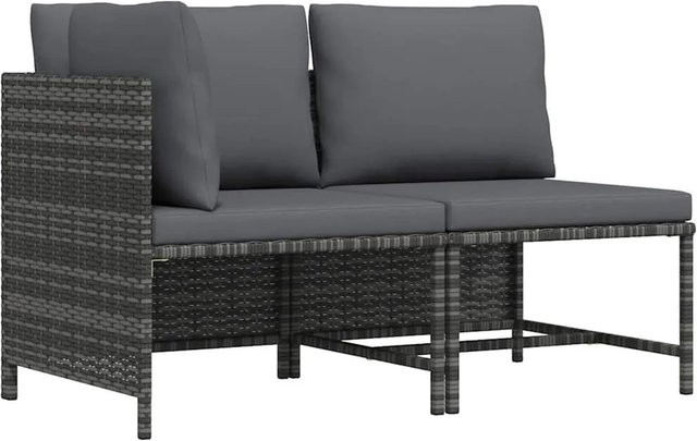 vidaXL 2-teilige Garten-Sofagarnitur in L-Form aus Poly-Rattan in Grau mit Polstern und Kissen - Bild 1