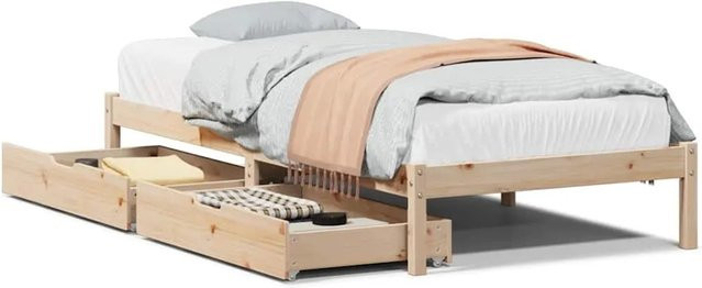 vidaXL Massivholzbett aus Kiefer in Braun mit Schubladen im rustikalen Design, B/T/H: 90 x 190 x 31 cm - Bild 1
