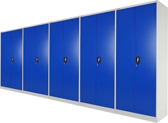 PROREGAL Elephant Flügeltürenschrank aus Stahl mit 2 Türen und 4 verstellbaren Ebenen, Blau/Lichtgrau, B/T/H: 80 x 40 x 180 cm - Bild 1