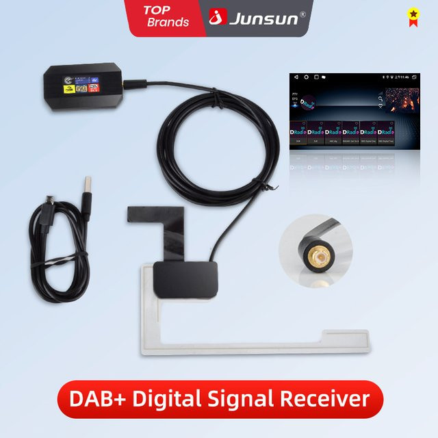 Junsun DAB+ Verstärker-Tuner-Box mit USB-A Antennenadapter für Android Autoradios in Schwarz - Bild 1