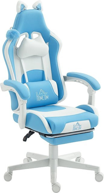 HOMCOM Gaming Chair aus Kunstleder mit Kopfstütze in Blau-Weiß, B/T/H: 62 x 65 x 116-124 cm - Bild 1