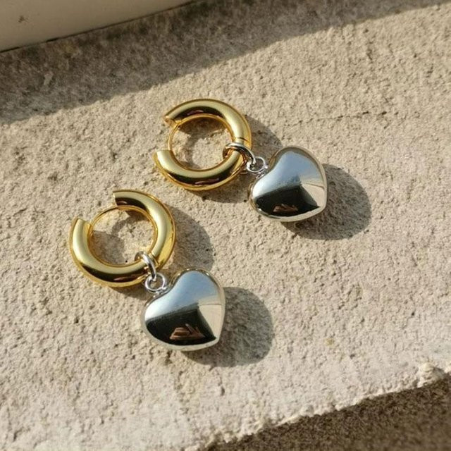 Ohrringe Hoop, Herz Anhänger, Gold, Zinklegierung, Damen - Bild 1