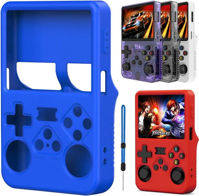 SPRINGCREAT Silikon Schutzhülle für R36S Handheld Spielkonsole in Blau oder Lila - Bild 1
