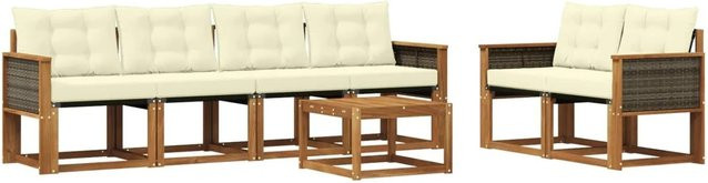 vidaXL Outdoor-Sofagarnitur aus Akazienholz und Textilene mit Kissen in Natur und Creme - Bild 1