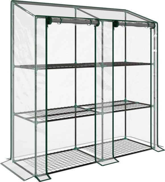 Outsunny Gewächshaus mit Regalen und Doppeltüren aus Stahl, winterfestes Pultdach-Treibhaus für Gemüse und Blumen, Transparent, B/T/H: 143 x 46 x 151 cm - Bild 1