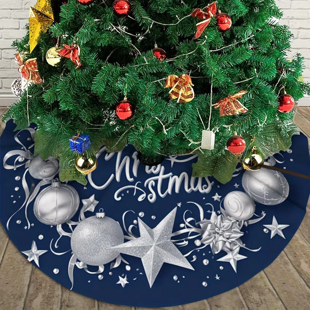 VIKAMA Weihnachtsbaumrock Sternenhimmel in Tiefblau, runde Textil-Dekoration für drinnen und draußen - Bild 1