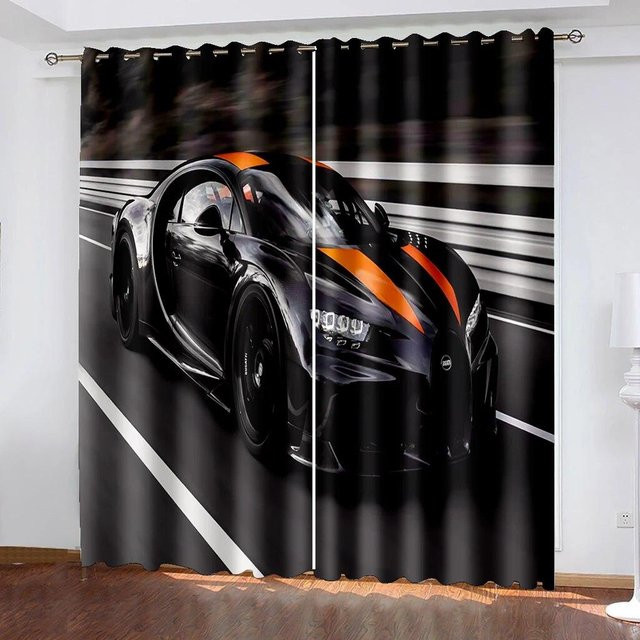 A Family Of Home Textiles 3D-Vorhang mit Sport-Rennwagen-Druck, 2er-Set, halbtransparent, Multicolour, B: 50 cm, H: 130 cm - Bild 1