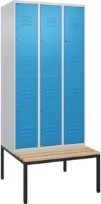 C+P Doppelstock-Spind Classic PLUS Sitzbank mit 3 Abteilen und Zylinderschloss, Sitzfläche aus Buche-Hartholz, B/T/H: 212,0 x 90,0 x 81,5 cm - Bild 1