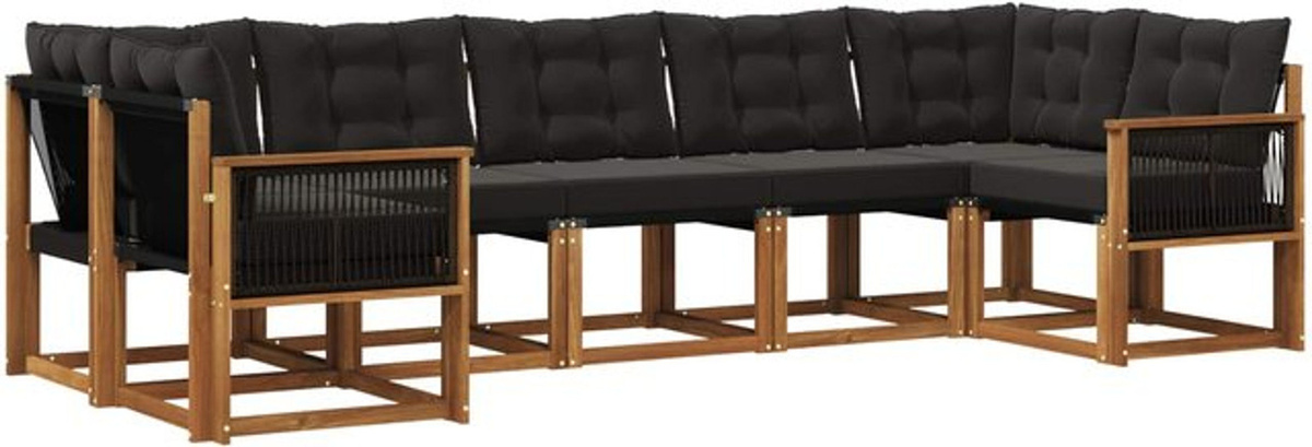 Modernes 7-teiliges Outdoor-Sofagarnitur Loungemöbel Set aus Akazienholz mit Kissen von vidaXL in Natur und Schwarz - Bild 1