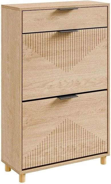 SoBuy Schuhschrank FSR212-N in Natur, Schuhkommode mit 2 Klappen im skandinavischen Design, B/T/H: 60 x 24 x 95 cm - Bild 1