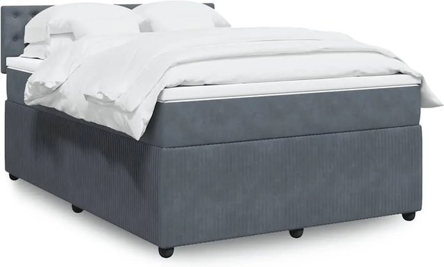 vidaXL Boxspringbett mit Matratze aus Samt in Dunkelgrau mit USB-Ladeport und Unterbettbeleuchtung B/T: 140 x 190 cm - Bild 1