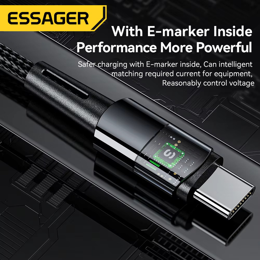Essager USB-C Schnellladekabel mit 240 W Superschnellladung und 6 A für iPhone 15 Pro, Redmi K50, MacBook und Samsung in Schwarz oder Grau - Bild 5