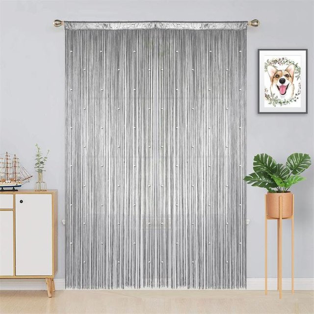 2er-Pack Fadenvorhänge mit Glitzer-Fransen von A Life Houseware in Silber, transparent gestaltete Quasten-Vorhänge als Raumteiler für Wohnzimmer, Badezimmer oder Café, Breite: 99 cm, Höhe: 200 cm - Bild 1