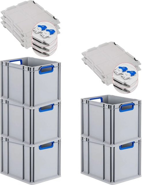 PROREGAL Spar Set 5x Eurobox Nextgen Color mit Scharnierdeckel und Schiebeschnappverschlüssen in Blau, H: 32 cm, B: 30 cm, T: 40 cm - Bild 1