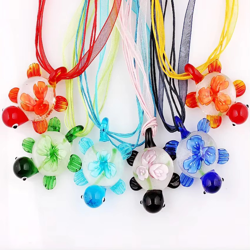 QianBei Anhänger Charms, Murano Lampwork Glas, Schildkröte, Nachtleuchtend, Unisex - Bild 1