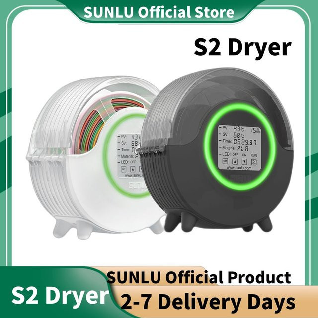 SUNLU S2 Filament-Trocknerbox in Schwarz mit 4,6-Zoll-LCD-Luftfeuchtigkeitsanzeige für PLA, ABS, PA und PC, geeignet für 1,75 mm bis 3,0 mm Filament - Bild 1