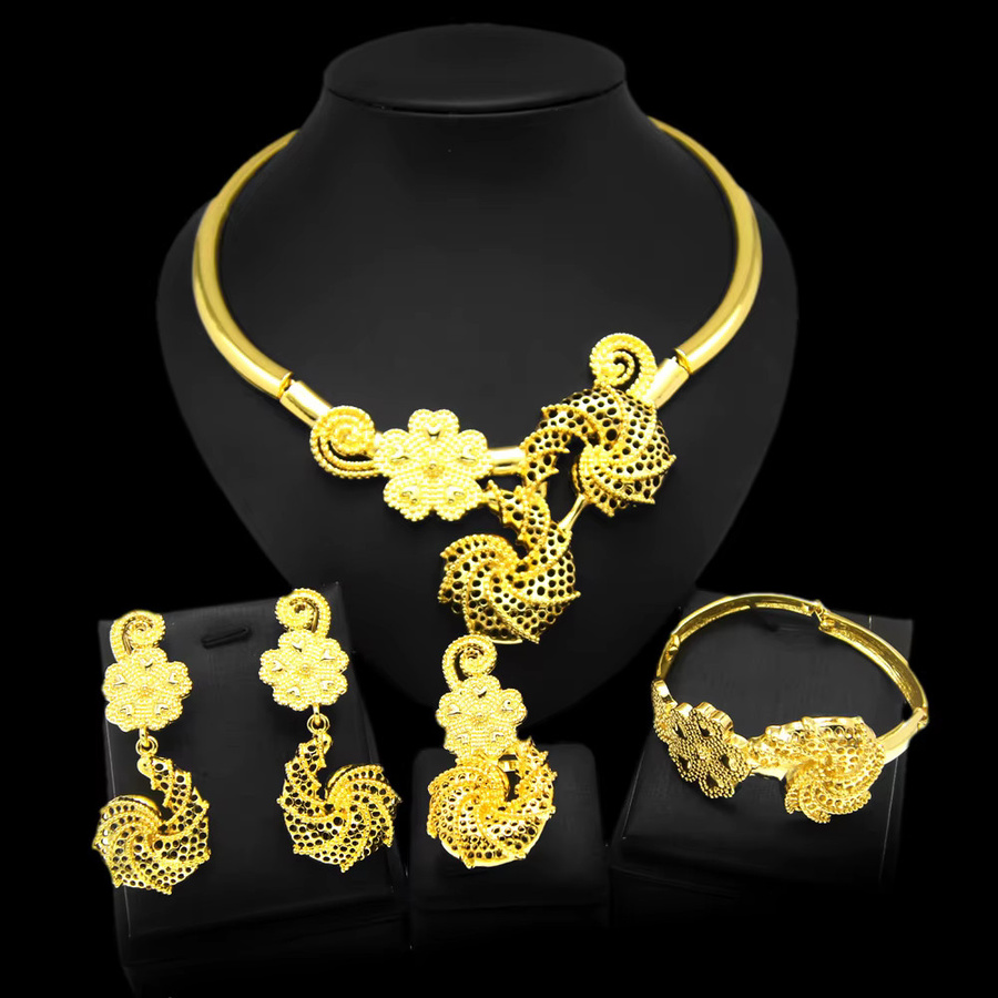 SYHOL Schmuckset Damen, Goldfarben, Halskette, Armband, Ohrringe, Ring - Bild 4