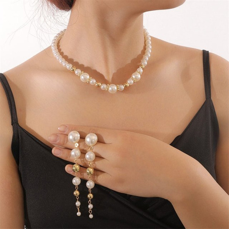 Schmuckset, Halskette & Ohrringe, Perle, Gold, Unisex