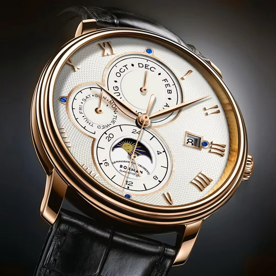 Borman Armbanduhr Automatik, Leder, Weiß, Saphir, Herren - Bild 3