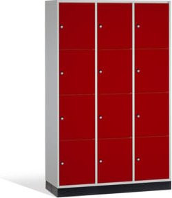 C+P Schließfachschrank Intro mit 12 Fächern, Front Rubinrot, Korpus Lichtgrau, H 195,0 cm x B 122,0 cm x T 50,0 cm - Bild 1