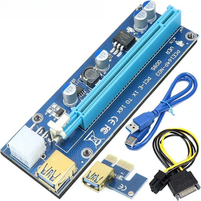 Ninth World VER009S PCI-E Riser-Kartenadapter PCI Express X1 auf X16 Extender mit USB 3.0 und SATA auf 6Pin Stromanschluss für Grafikkarte, Blau, 0,6 m - Bild 1