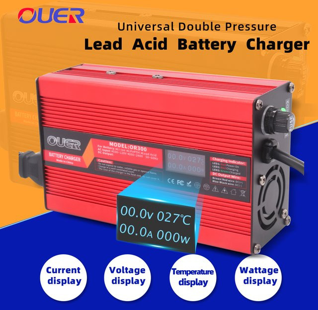 OUER Batterieladegerät für 48V Blei-Säure AGM GEL VRLA OPZV Batterien mit OLED-Display in Rot - Bild 1