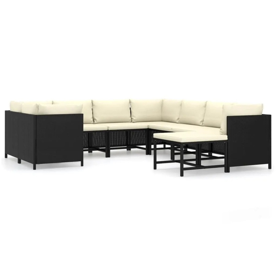 vidaXL 9-tlg Garten-Lounge-Set Modell 6 in U-Form mit Kissen aus Poly Rattan und Metallgestell in Schwarz und Weiß - Bild 2