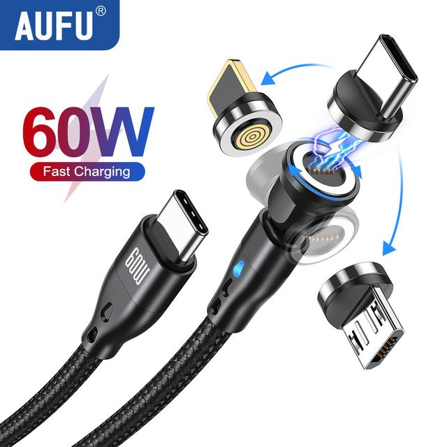 AUFU PD 60W Magnetkabel USB-C auf USB-C für Schnellladung, Schwarz - Bild 1