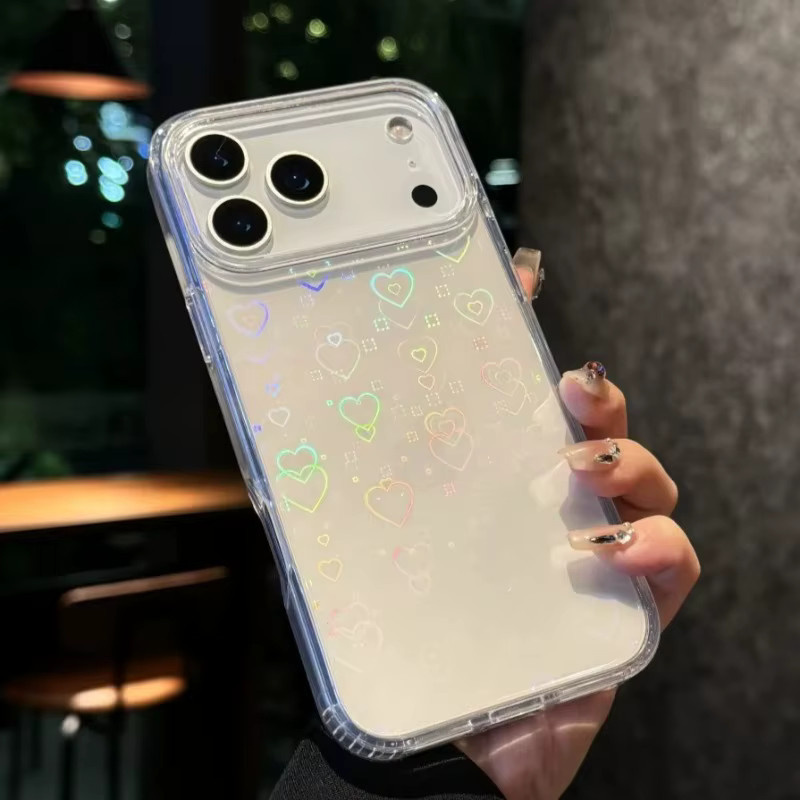FUCHU Schutzhülle mit holografischem Farbverlauf und Laser-Herzmuster für iPhone 11 bis iPhone 17 Air, transparent und weich - Bild 3
