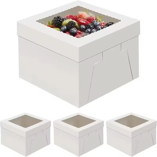 Weiße quadratische Einweg Kuchenbox aus Papier, faltbare Gebäckverpackung für Geburtstag und Party - Bild 1