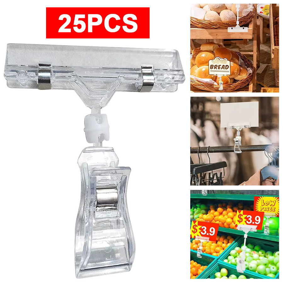 25 Stück APWIKOGER Kunststoff-Schilderhalter-Clips in Transparent, drehbare Doppelkopf-Display-Clips für Einzelhandels-Racks und Körbe - Bild 2