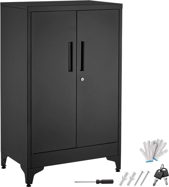 tectake Aktenschrank Blake Schwarz aus pulverbeschichtetem Stahl B/T/H: 60 x 40 x 100 cm - Bild 1