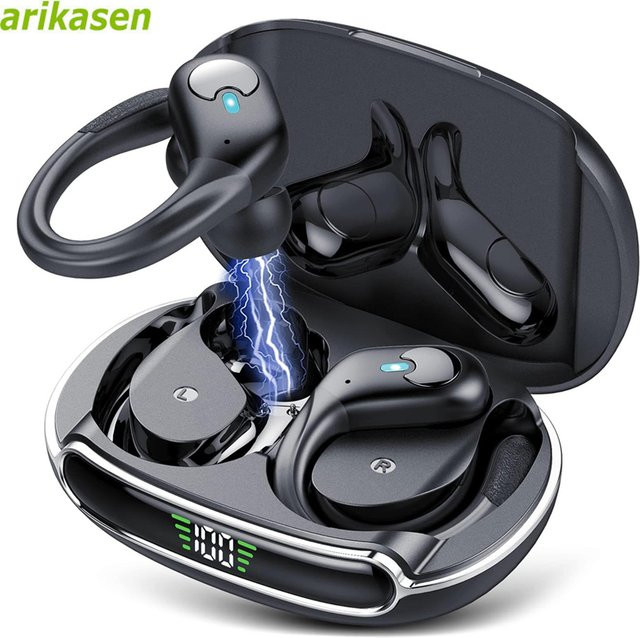Arikasen Bluetooth 5.3 Kopfhörer in Schwarz mit True Wireless Technologie, Bass-Stereo-Sound, LED-Power-Anzeige, 60 Stunden Wiedergabezeit und Mikrofon mit ENC - Bild 1