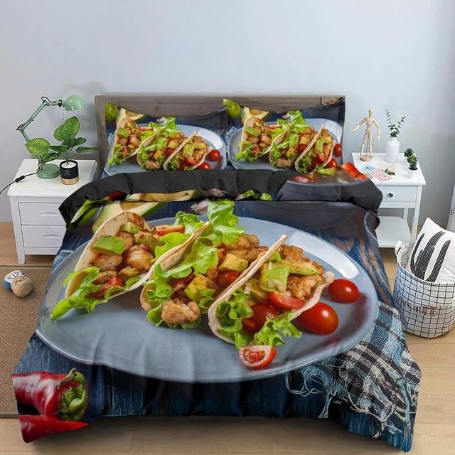 Lodestar 3D Bettwäsche-Set mit Fleisch- und Meeresfrüchte-Print, 3-teilig, Multicolour, B/H: 264 x 228 cm - Bild 1