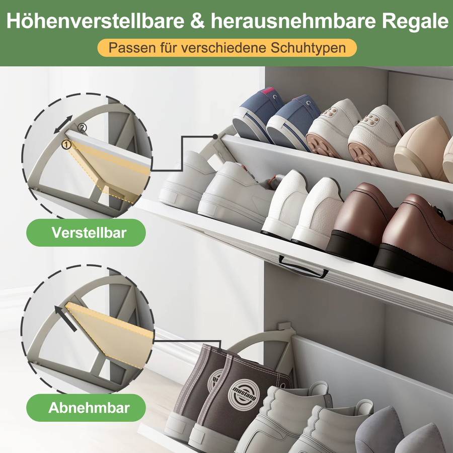 Svintora Schuhschrank Weiß Matt mit Klappfächern und Schubladen für Eingangsbereich und Wohnzimmer - Bild 2