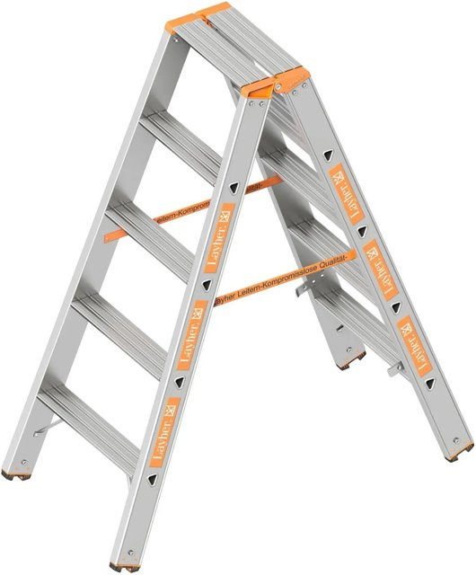Layher Topic 1043 Stufenstehleiter aus Stahl in Silber mit 5 Stufen - Bild 1