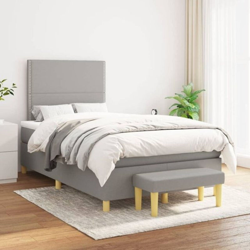 vidaxl Boxspringbett mit Matratze in Grau aus Stoff, B/B: 120 x 200 cm - Bild 1