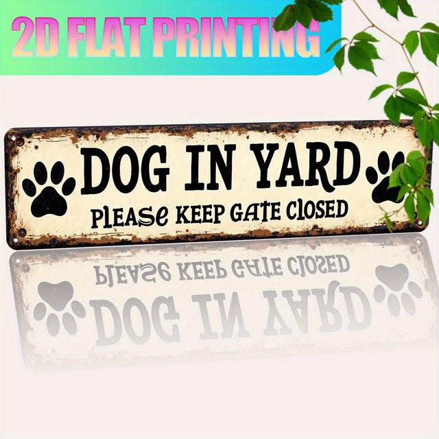 CIFBUY Pfotenabdruck-Dekoration Schild Hunde im Garten – Bitte halten Sie das Tor geschlossen, Metall, Weiß, B/H: 40,64 x 40,64 cm - Bild 1