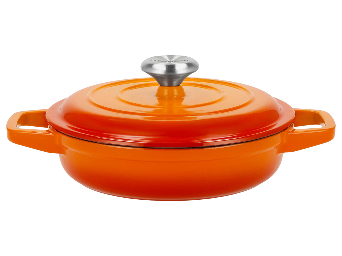 SILVERCREST Premium-Gusseisentopf-Set aus emailliertem Gusseisen in Orange mit Deckel, 3-teilig (1,9 l, 2,9 l und 4,2 l) - Bild 1