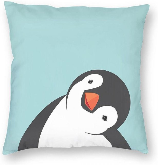 Dekorativer Pinguin Kissenbezug von Green Harvest aus Polyester und Leinen, quadratisch, Mehrfarbig, B/T/H: 45 x 45 x 45 cm - Bild 1
