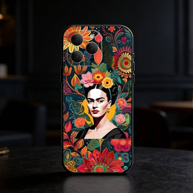 A-Art Frida Kahlo Handyhülle aus weichem Silikon für iPhone 17, 16, 15, 14, 13, 12, 11 und SE, Schwarz/Mehrfarbig - Bild 1