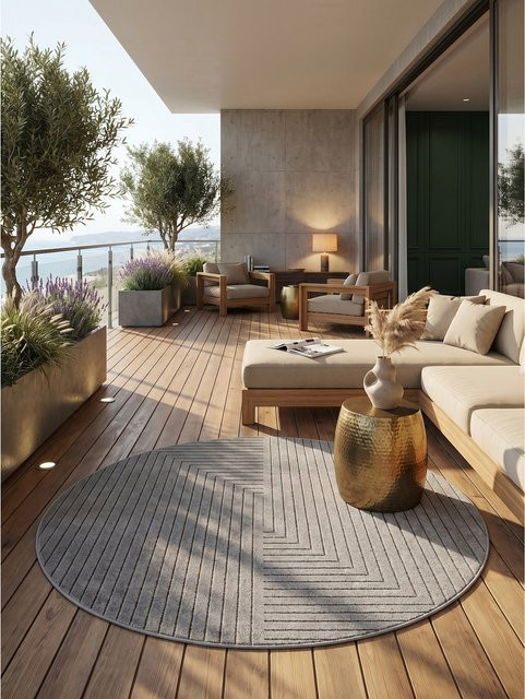 Outdoor-Teppich Kadima Design Labyrinth-Linien Silber Grau UV-beständig B/T: 200 x 200 cm - Bild 1