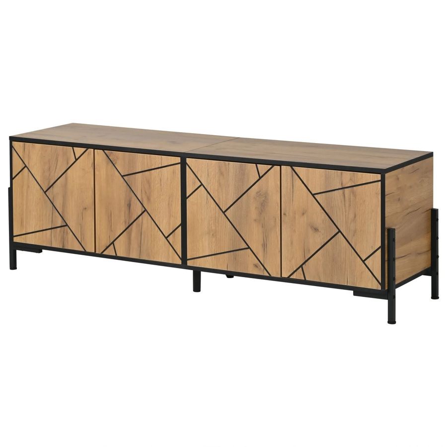 okwish TV Schrank mit 4 Türen in modernem geometrischem Design aus MDF, Farbe Natur Braun, B/T/H: 153 x 40 x 50 cm - Bild 2