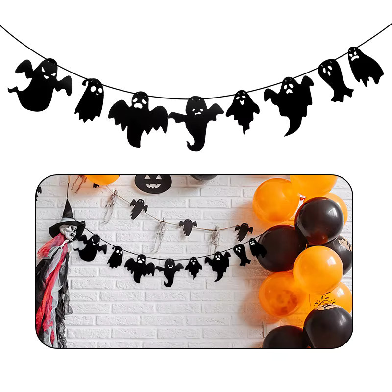 ZQCXLD Halloween Geister-Girlande zum Aufhängen in Schwarz-Weiß als dekorative Ornament-Deko - Bild 4