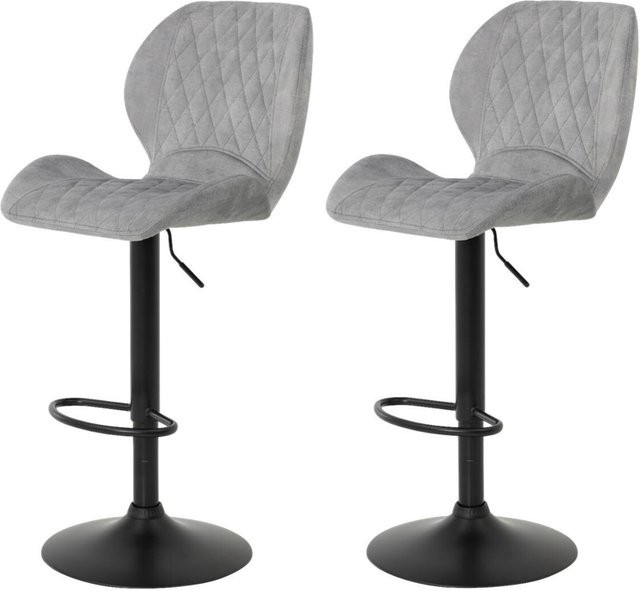 Hela Barhocker 2er Set Laila in Grau mit Vintage Samtoptik und Rautensteppung, B/H/T: 42 x 117 x 51 cm - Bild 1